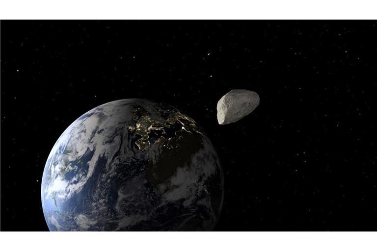 Der rund 350 Meter große Asteroid Apophis wird der Erde am 13. April 2029 sehr nahe kommen (3D-Konzeptdarstellung)