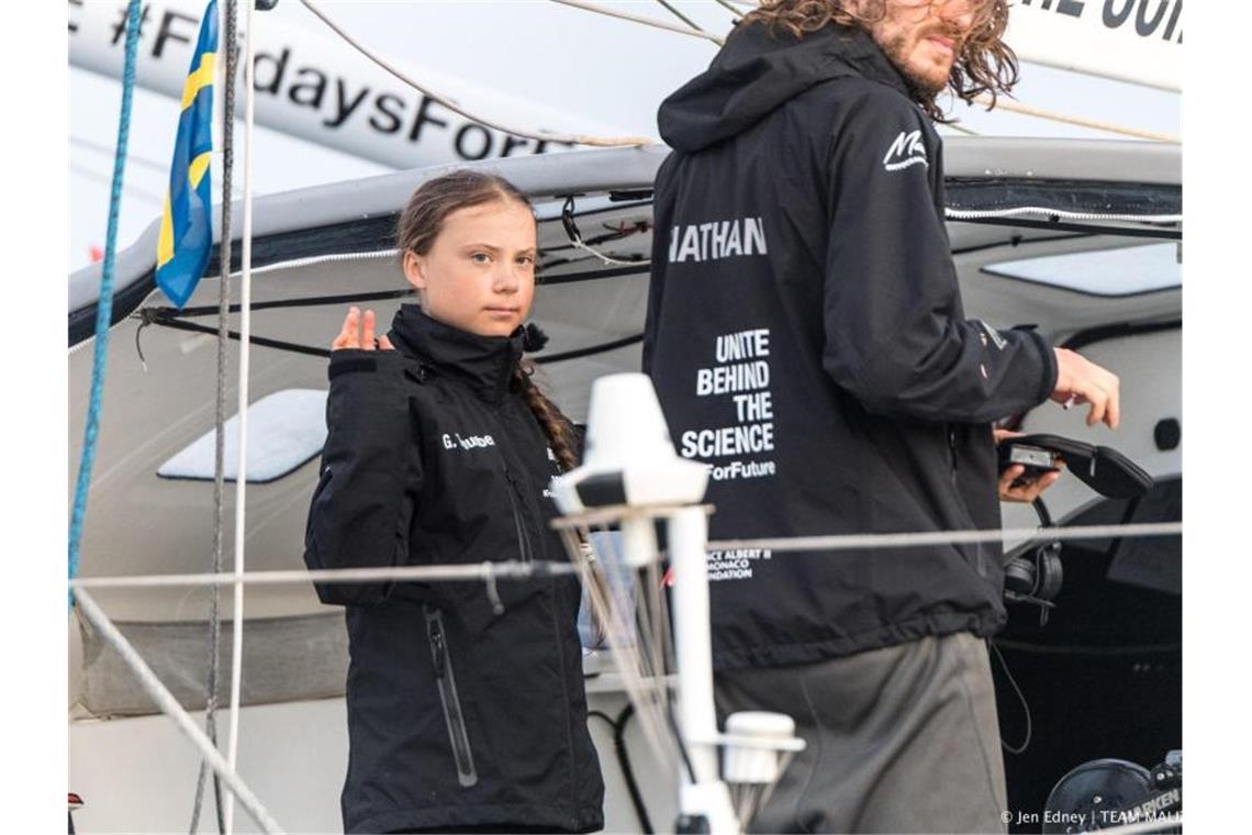 Greta Thunberg erreicht New York - Klimaprotest am Freitag 14 Tage war Greta Thunberg auf hoher See. Foto: Jen Edney/Team Malizia