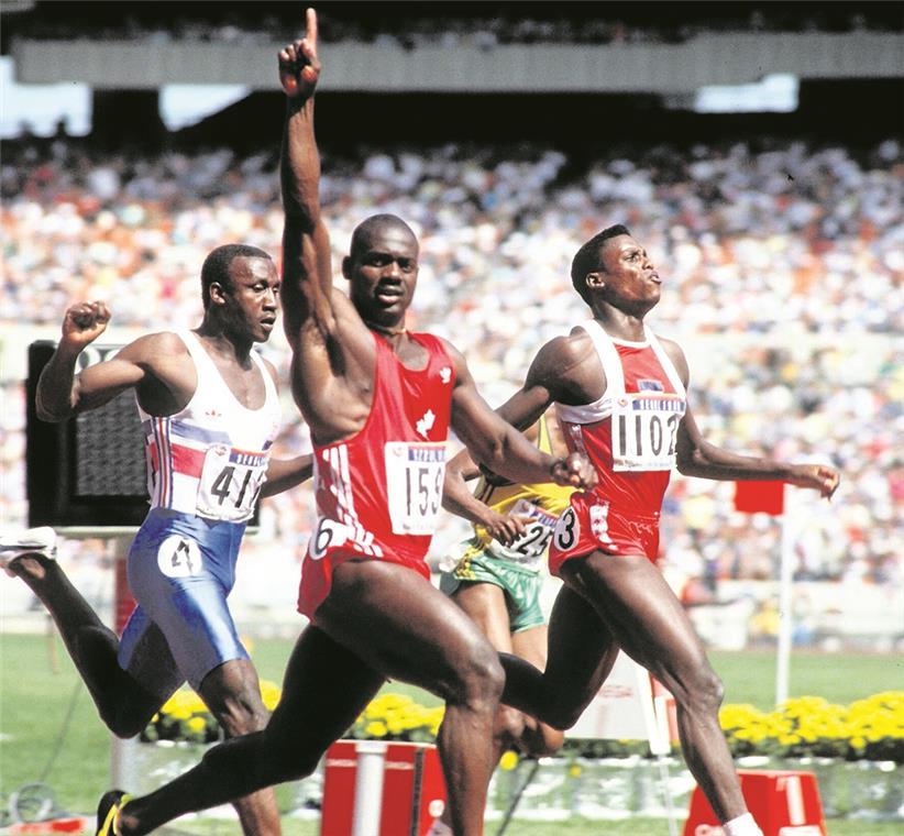 Als Ben Johnson in Backnang sprintete 1980 in Backnang noch ein unbekannter kanadischer Sprinter, stand Ben Johnson später für Weltrekorde und den vielleicht größten Doping-Skandal der Sportgeschichte. Der Olympiasieg 1988 in Seoul vor Carl Lewis (rechts) und Linford Christie (links) wurde ihm kurz darauf aberkannt.Foto: Imago