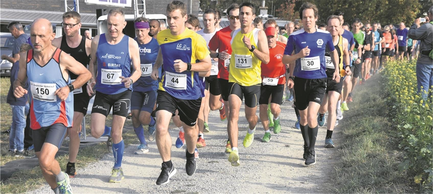 35 Frauen und 137 Männer starteten bei der 22. Auflage des Aspacher Volkslaufes beim Hauptrennen über zehn Kilometer.