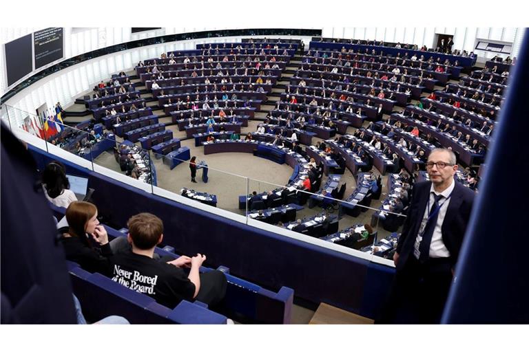 Abgeordnete nehmen an einer Sitzung im Europäischen Parlament teil.