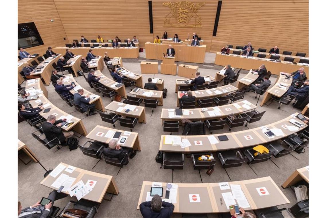 Abgeordnete sitzen bei einer Sitzung des Landtags im Plenarsaal. Foto: Christoph Schmidt/dpa/Archivbild