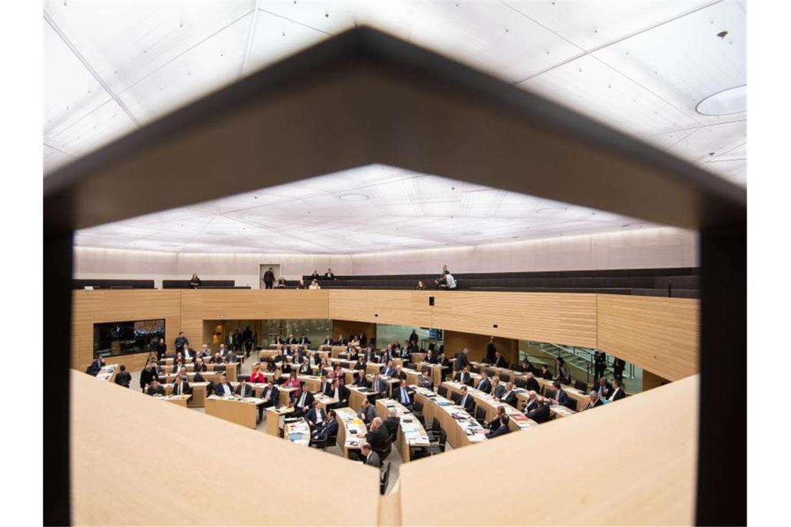 Abgeordnete sitzen im Plenarsaal des Landtags. Foto: Marijan Murat/Archivbild