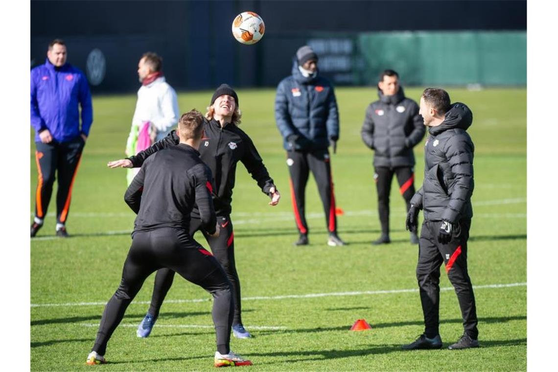 Leipzigs langer Atem: K.o.-Spiel gegen San Sebastián Abschlusstraining von RB Leipzig vor dem Spiel gegen San Sebastian. Foto: Christian Modla/dpa
