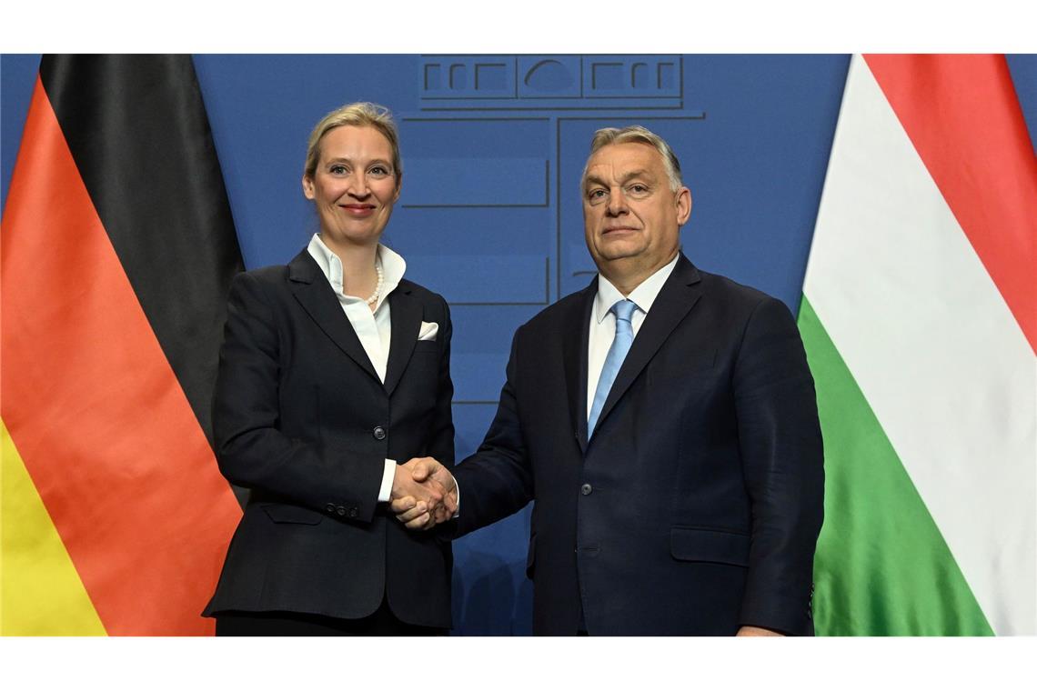 Klingbeil: AfD politisch "kleinkriegen" - Orban stützt AfD AfD-Chefin Alice Weidel und der ungarische Ministerpräsident, Viktor Orban, trafen sich im Februar in Budapest. (Archivfoto)
