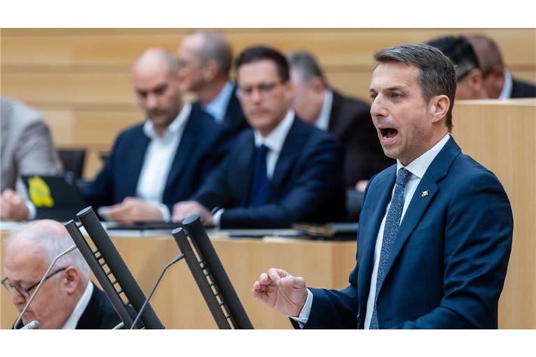 AfD-Fraktionschef Martin Rothweiler selbstbewusst im Landtag - und trotzdem isoliert von den anderen. (Archivbild)