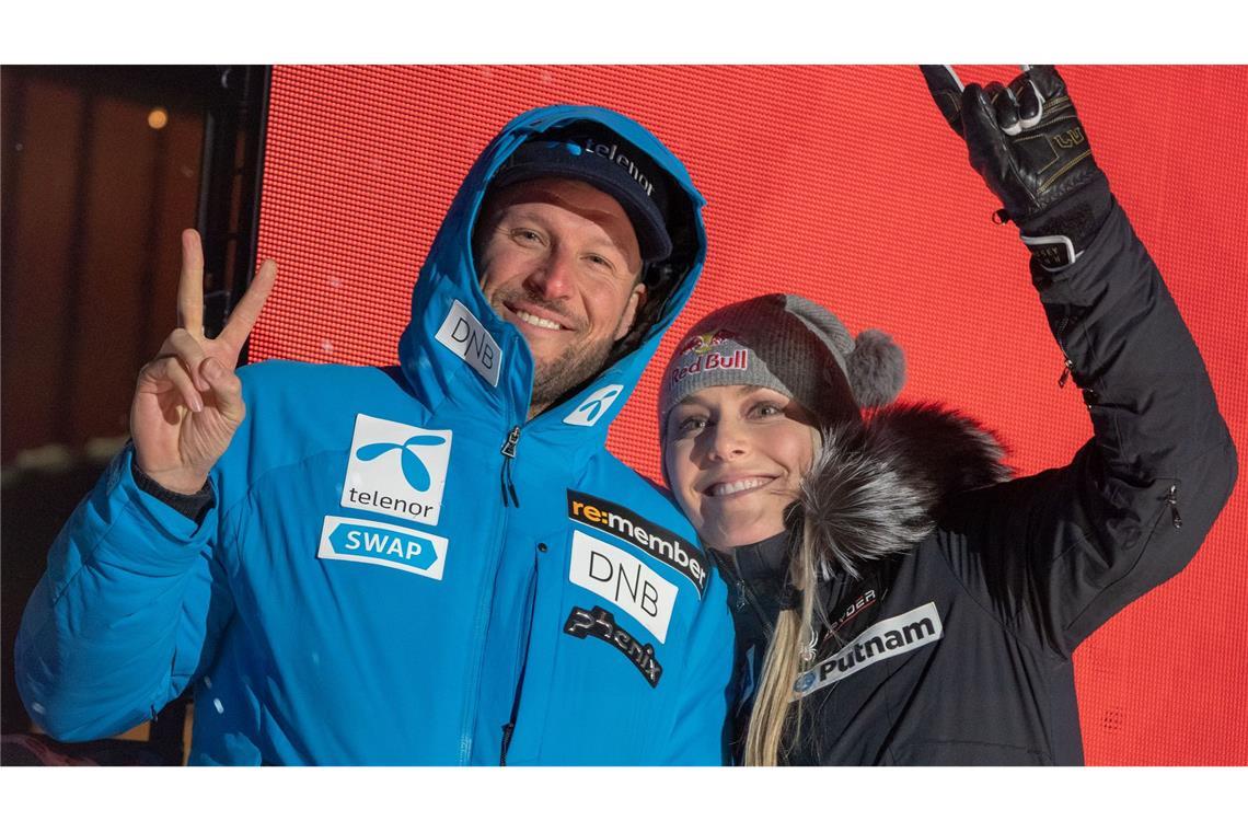 Aksel Lund Svindal und Lindsey Vonn bei der alpinen Ski-WM 2019 in Schweden.