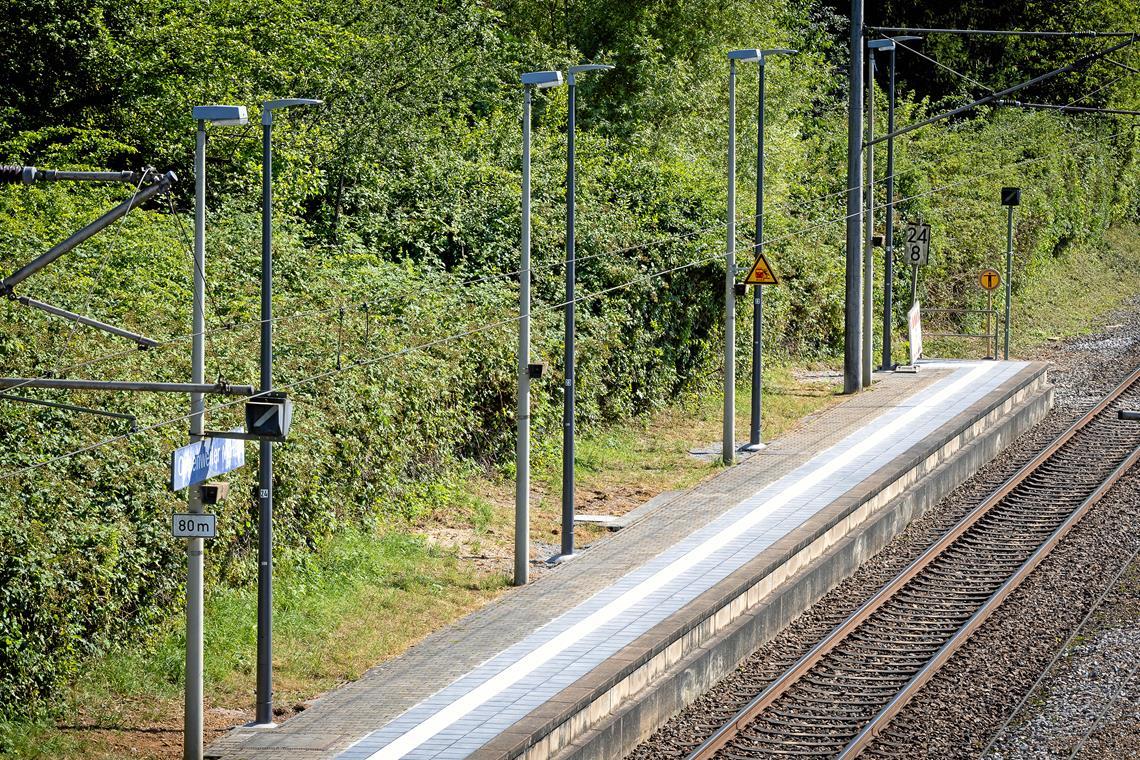 Aktuell bietet sich den Fahrgästen am Bahnhof in Oppenweiler ein erstaunlicher Anblick: Die alten und die neuen Laternen stehen in geringem Abstand nebeneinander. Foto: Alexander Becher