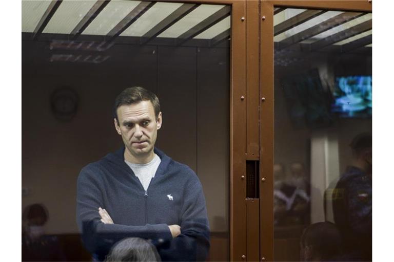Alexej Nawalny steht wegen der angeblichen Beleidigung eines Weltkriegsveteranen vor Gericht. Foto: -/Babuskinsky District Court/AP/dpa
