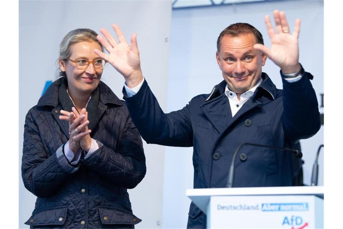 Alice Weidel und Tino Chrupalla, AfD-Spitzenkandidaten für die Bundestagswahl. Foto: Sebastian Kahnert/dpa/Archivbild