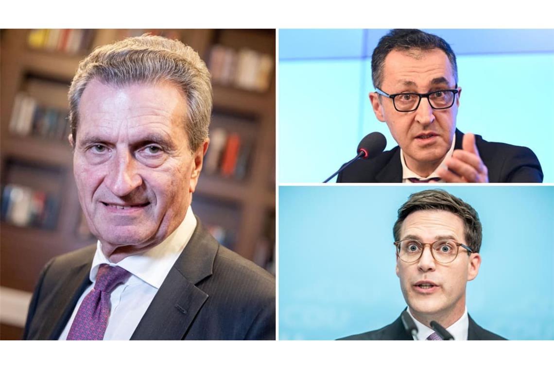 Als Moderator gefragt: Kann Günther Oettinger (links) sowohl die Grünen von Ministerpräsident Cem Özdemir (rechts oben) als auch die CDU von Vize-Regierungschef Manuel Hagel in Sachen Opern-Sanierung einen?