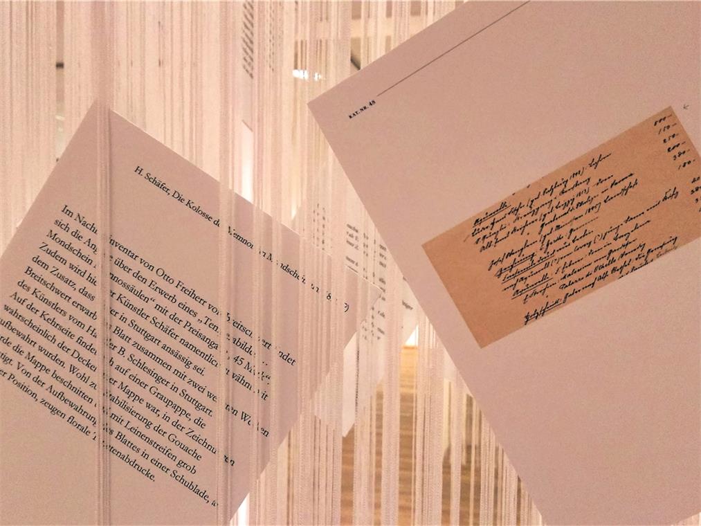 Einblicke in Sammlerseelen und Forschungsarbeit Als zweite Realität eines Kunstwerks wird die Rückseite gesehen. Den Grafiken gegenübergestellte Installationen verdeutlichen dies.Fotos: P. Wolf