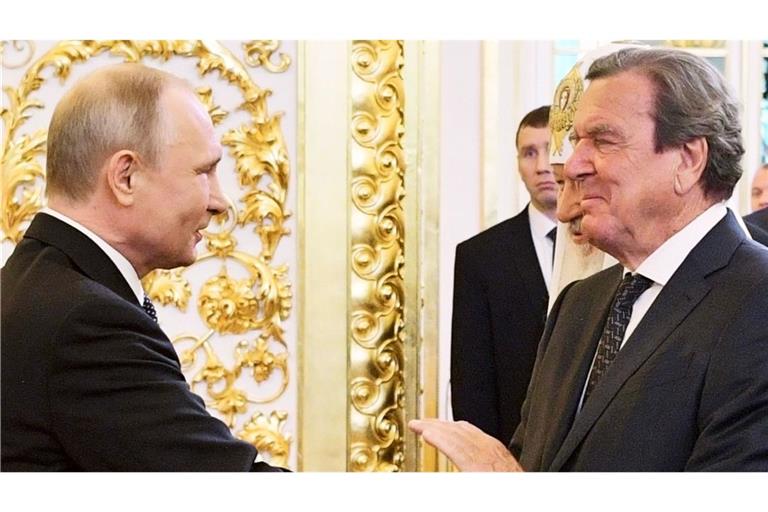 Altkanzler Gerhard Schröder (rechts) pflegt enge Verbindungen zu Wladimir Putin – dafür gibt es Lob von der AfD.