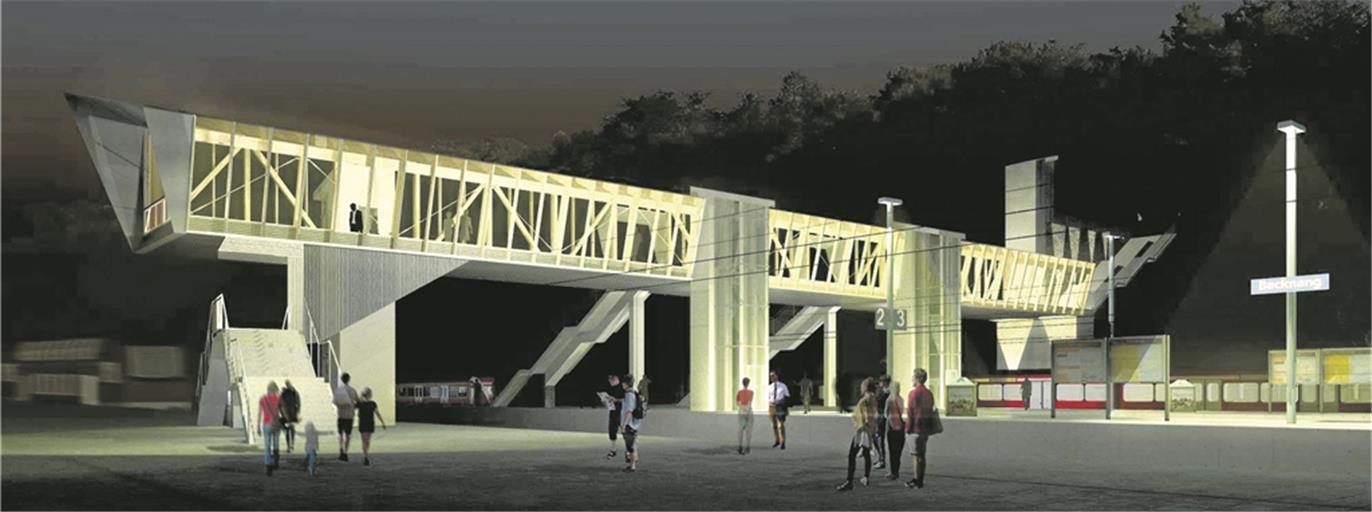 Am Bahnhof will die Stadt viel Geld investieren: Allein die neue Stadtbrücke mit den Aufzügen zu den Bahnsteigen soll mehr als drei Millionen Euro kosten. Visualisierung: Büro Stadt Land Bahn