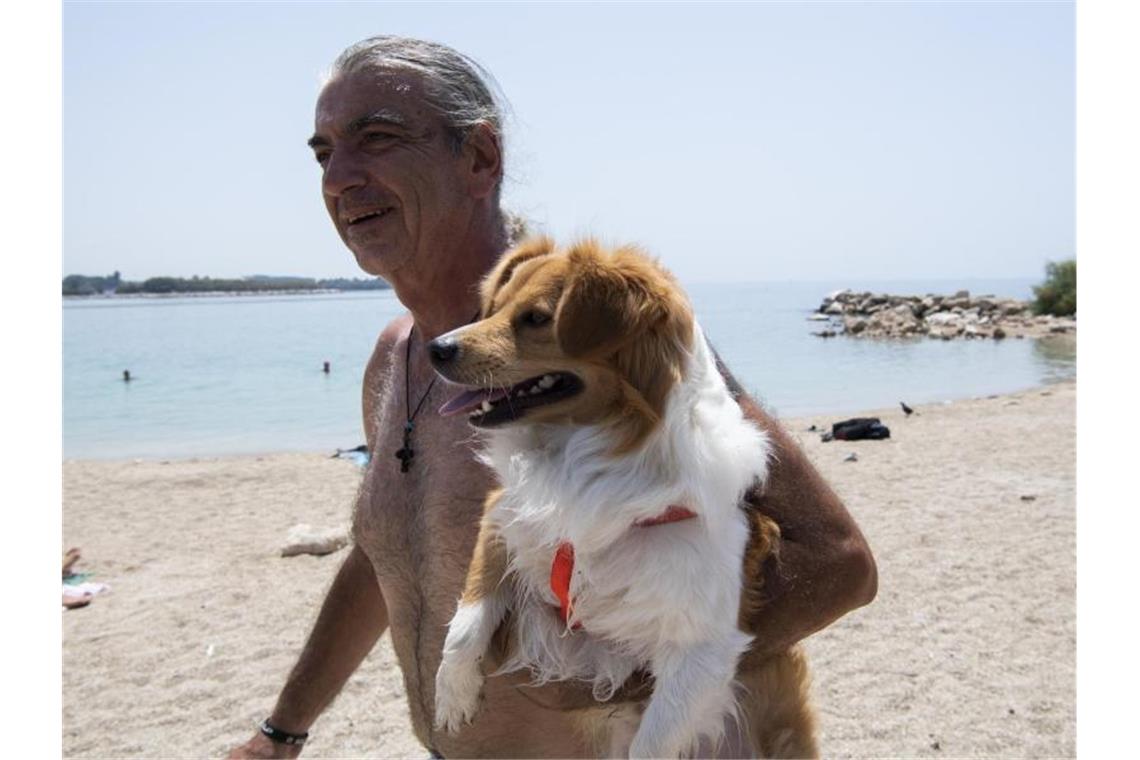 Am Strand in Athen: Menschen und Tiere leiden unter der Hitze:. Foto: Michael Varaklas/AP/dpa