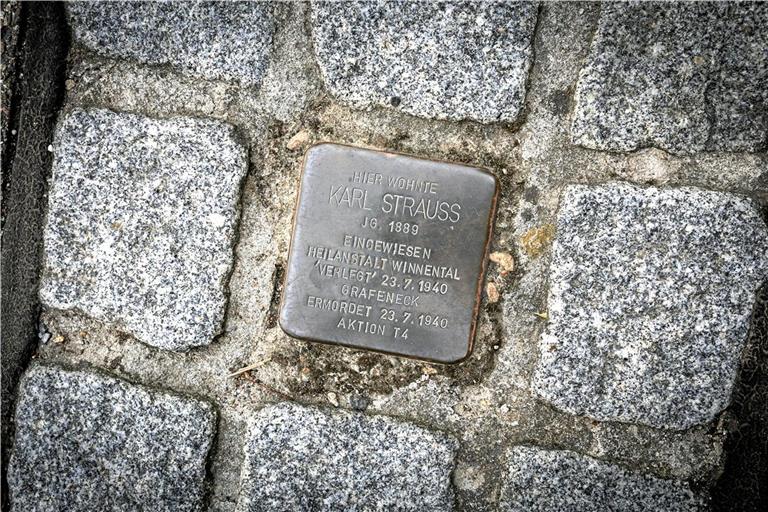 Am unteren Ende der Blumenstraße liegt der Stein für Karl Strauss. Foto: Alexander Becher
