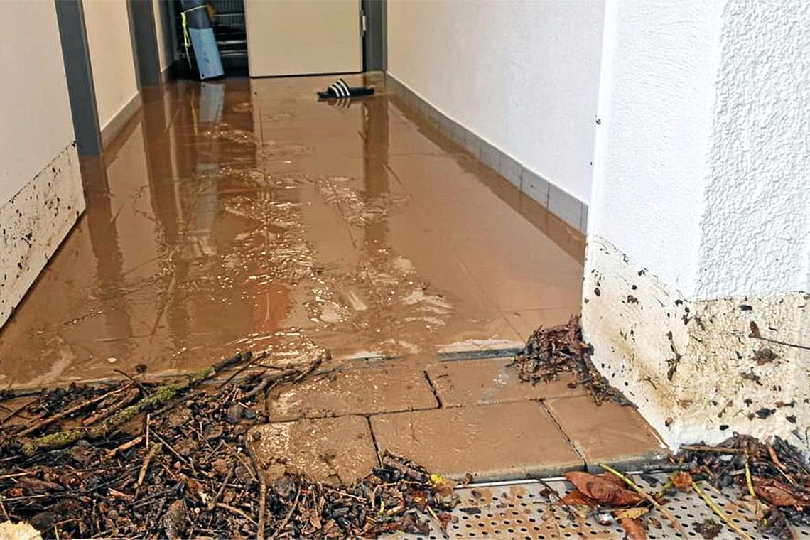 Hochwassergefahr im Rems-Murr-Kreis: So ist die Lage an den Wänden lässt sich erkennen, wie hoch das Wasser im Erbstettener Bädle war. Foto: Irmtraud Wiedersatz