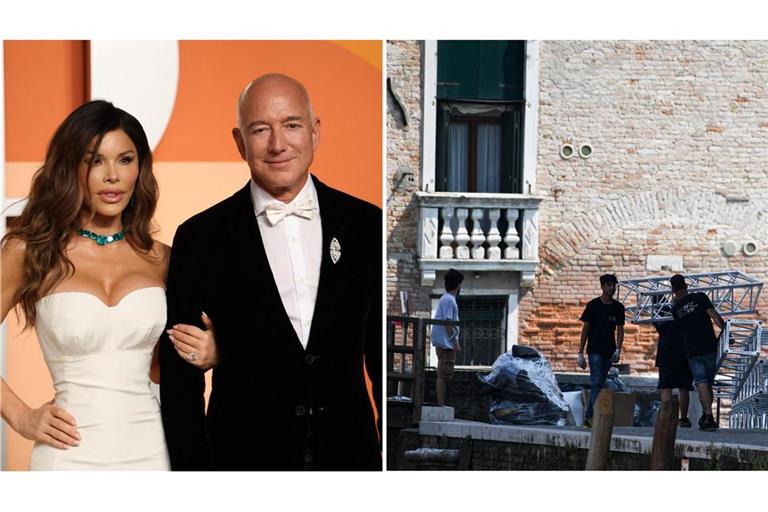 An der Scuola Grande della Misericordia wurde am Montag noch aufgebaut (rechts), aber nun heißt es, Jeff Bezos und Lauren Sánchez müssten ihre Pläne ändern.