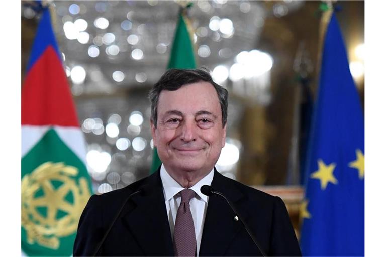 An diesem Sonntag feiert Draghi sein einjähriges Jubiläum als Ministerpräsident. Foto: Alessandro Di Meo/Pool Ansa/ Lap/LaPresse via ZUMA Press/dpa