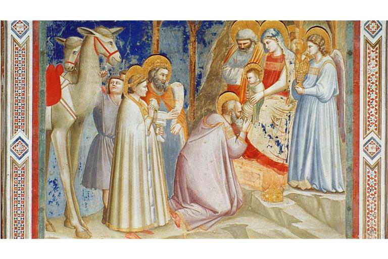 Anbetung der Hirten: Fresko  von Giotto in der Scrovegni Kapelle in Padua(um 1305).