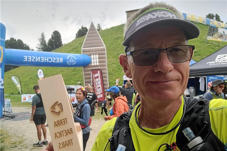Andreas Siegmund nach der letzten Zielankunft beim Reschensee. Foto: privat