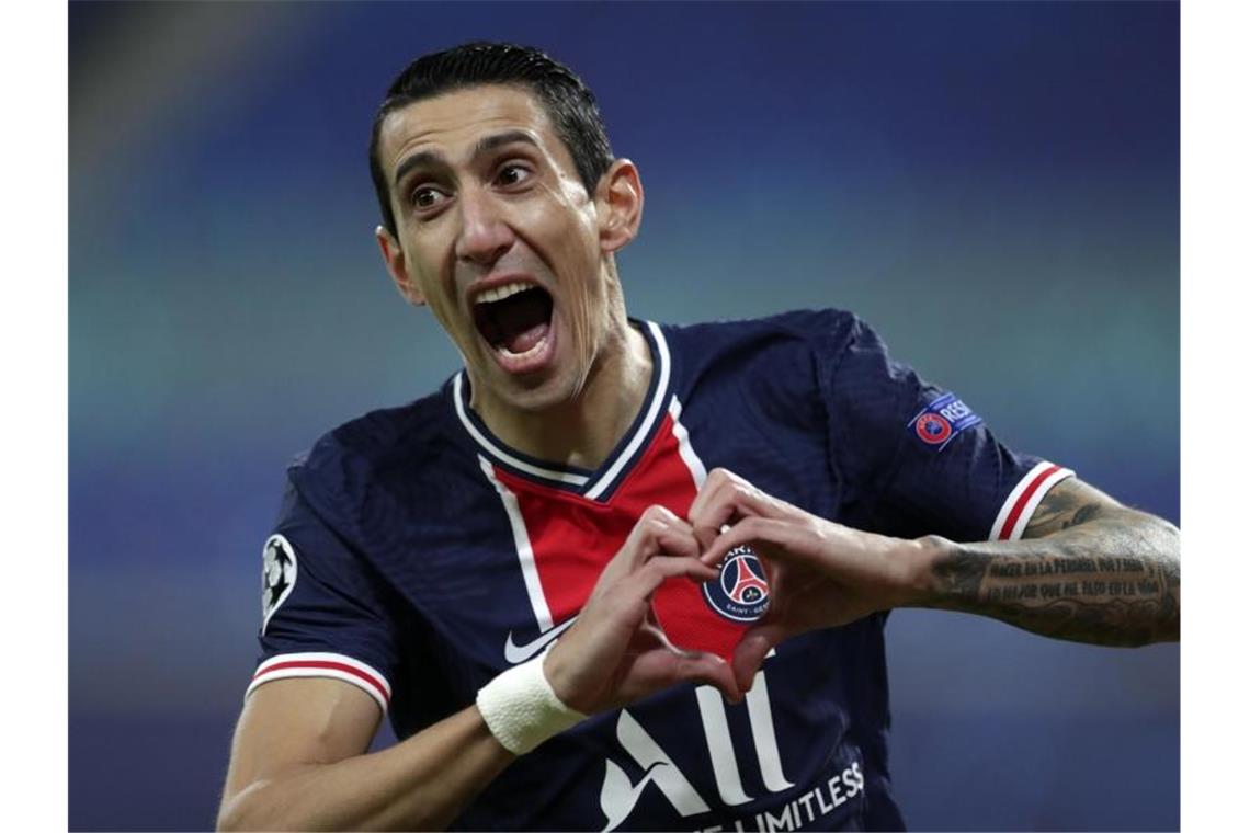 Angel Di Maria feiert seinen Treffer zur 1:0-Führung von Paris Saint-Germain. Foto: Michael Sohn/AP/dpa