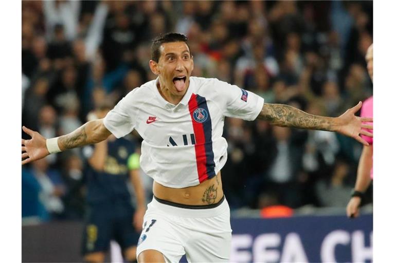 Angel Di Maria von Paris Saint-Germain feiert sein zweites Tor gegen Real Madrid. Foto: Francois Mori/AP