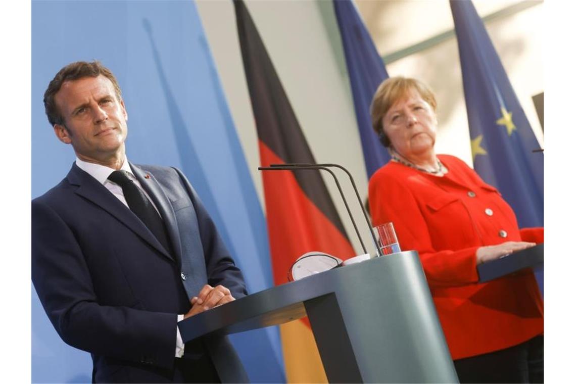 Merkel und Macron einig bei Corona, Russland und Türkei Angela Merkel und Emmanuel Macron sind sich in vielen Fragen einig. Foto: Axel Schmidt/Reuters-Pool/dpa