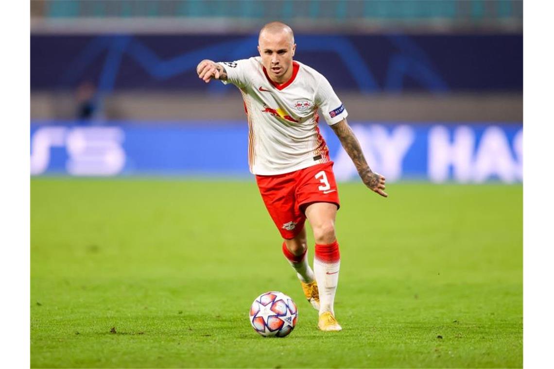 Härtetest für RB Leipzig in Old Trafford Angeliño ist mit Leipzig in Manchester gefordert. Foto: Jan Woitas/dpa-Zentralbild/dpa