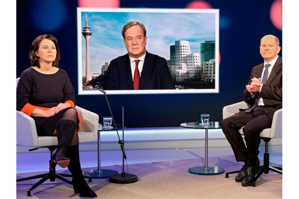 Annalena Baerbock, Armin Laschet und Olaf Scholz: Einer von ihnen wird bald auf Angela Merkel folgen. Foto: Oliver Ziebe/WDR/dpa
