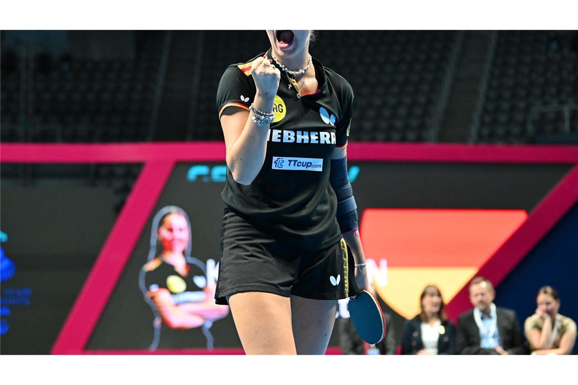 Kaufmann jubelt: Zehnter EM-Titel für Tischtennis-Team Annett Kaufmann jubelt im EM-Finale.