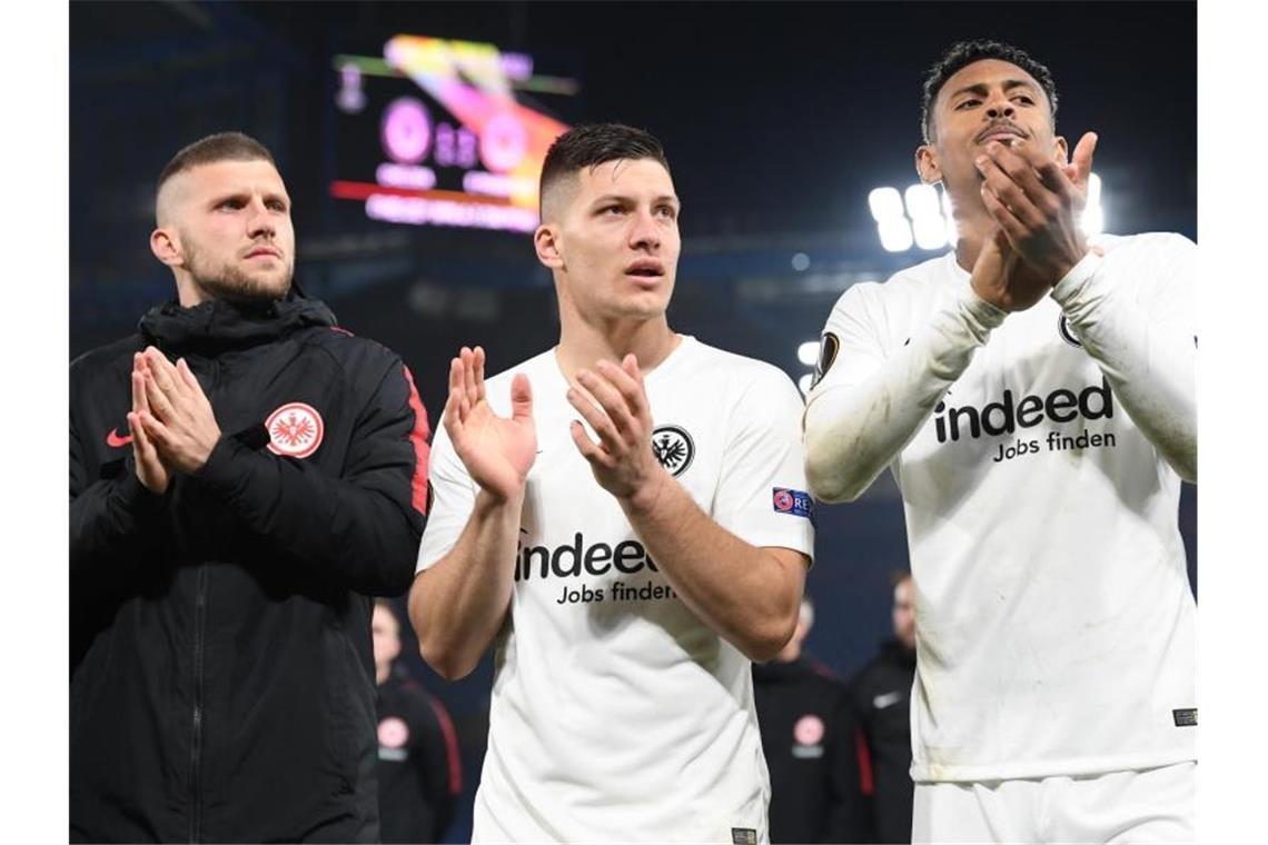 Ante Rebic (l), Luka Jovic (M) und Sébastien Haller. Foto: Arne Dedert/dpa