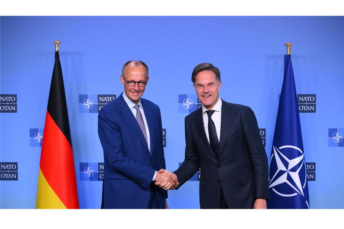 Keine Alleingänge mehr! Antrittsbesuch: Friedrich Merz (l.) und Nato-Generalsekretär Mark Rutte.
