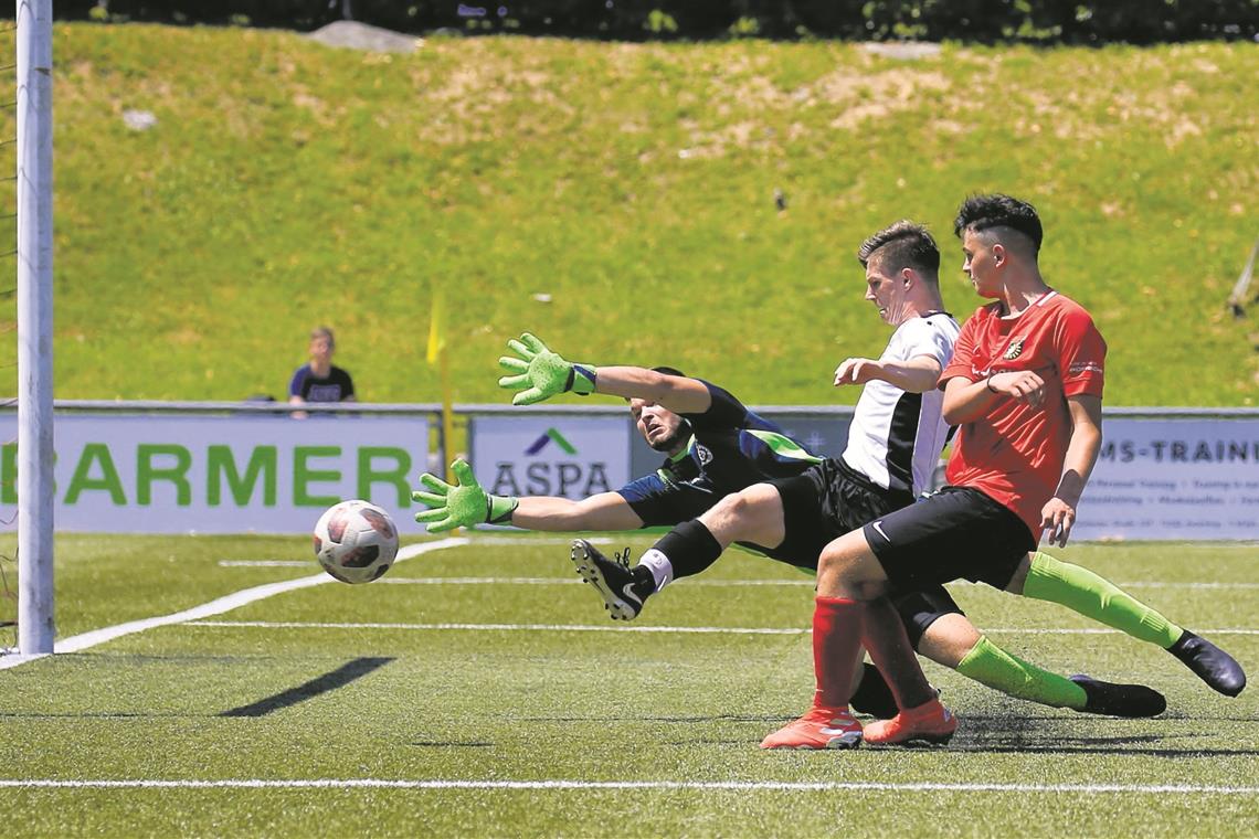 Arbes Bytyci (vorne) hat sich mit Großaspachs B-Jugend behauptet. Foto: A. Becher