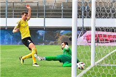 Arbnor Nuraj bringt Großaspach drei Minuten nach der Pause mit dem 1:0-Fürhurngstreffer auf die Siegerstraße. Foto: Tobias Sellmaier