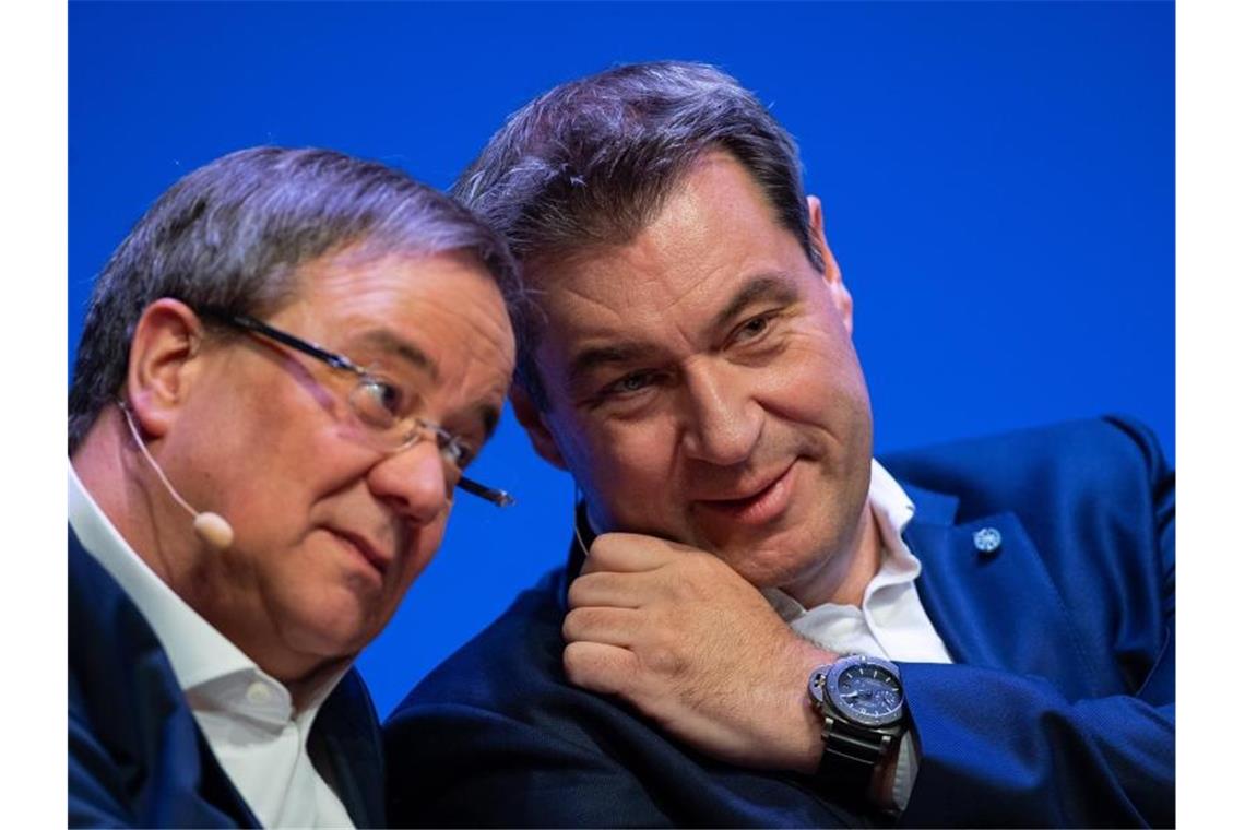 Armin Laschet und Markus Söder wollen die Frage nach der Kanzlerkandidatur der Union klären. Foto: Guido Kirchner/dpa/Archivbild
