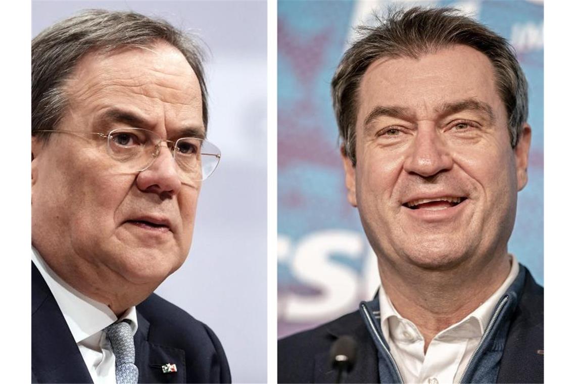 Kreise: Günther für Entscheidung über Kandidatur noch heute Armin Laschet, Ministerpräsident von Nordrhein-Westfalen und neuer CDU-Vorsitzender, und Markus Söder (r), Ministerpräsident von Bayern und CSU-Vorsitzender. Foto: Michael Kappeler/dpa-Pool/dpa/Archivbild