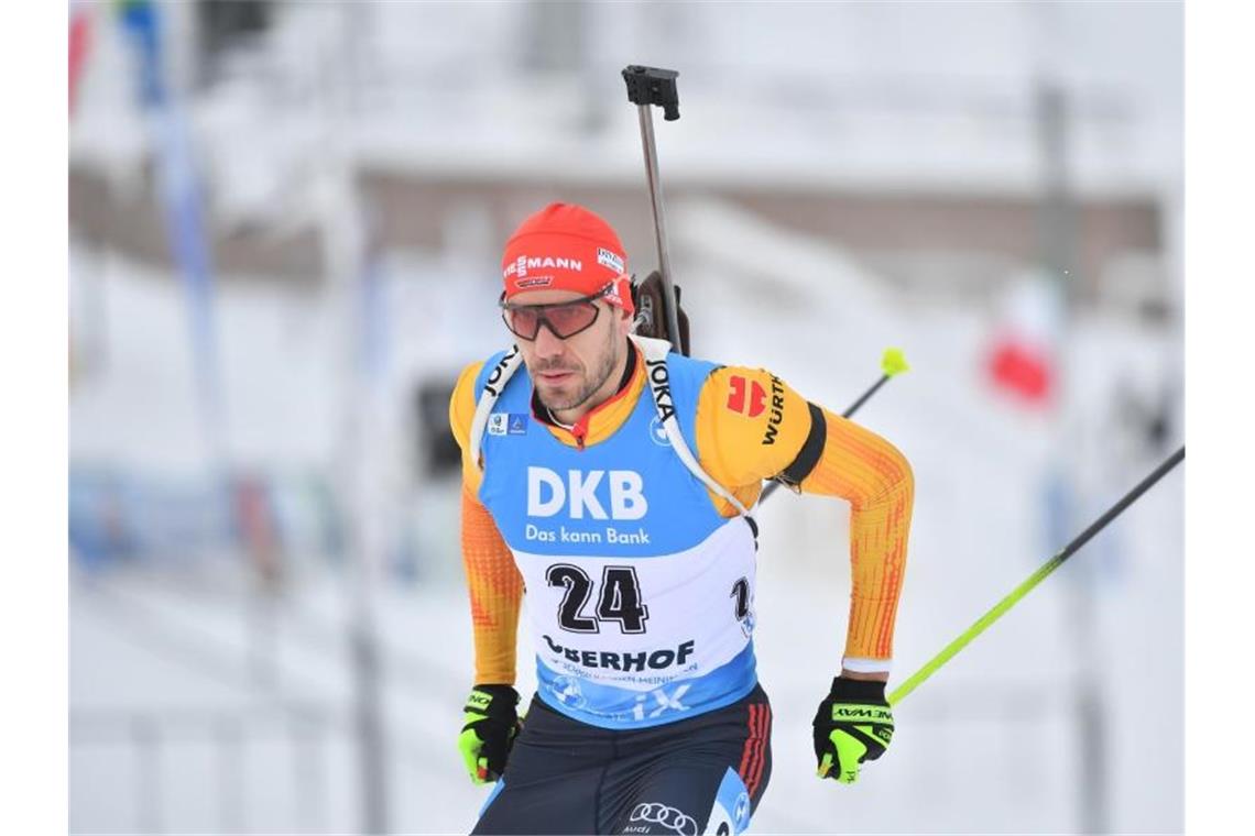 Arnd Peiffer sprintete in Oberhof auf Platz drei. Foto: Martin Schutt/dpa