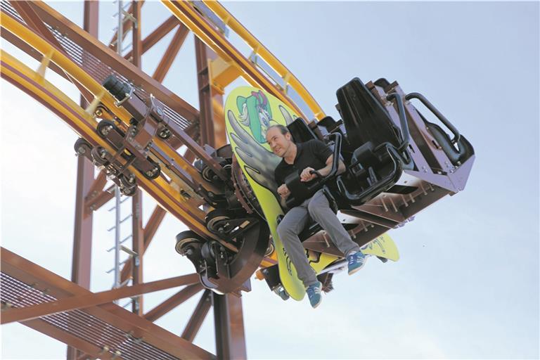 Attraktion im Schwabenpark: Wilde Hilde. Das Foto entstand anlässlich einer Testfahrt im Oktober vergangenen Jahres. Archivfoto: A. Palmizi