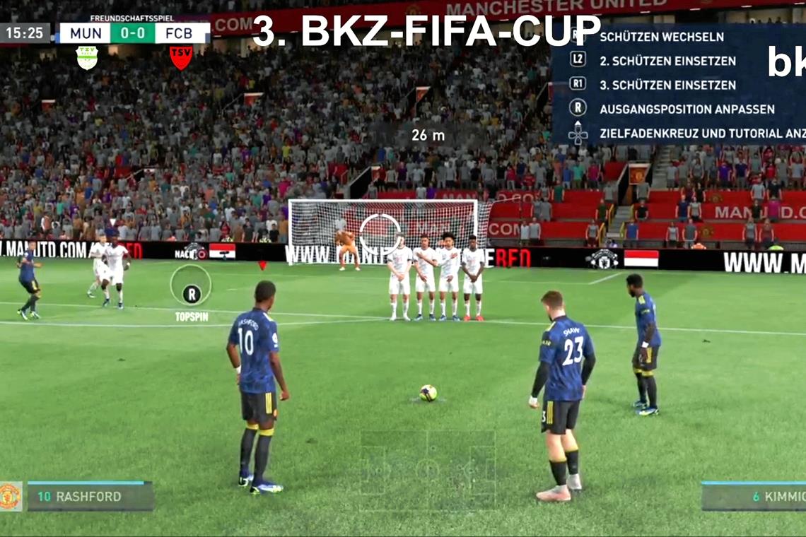 SG Sonnenhof Großaspach und SC Korb stehen im Finale Auch beim Spielen auf der Konsole ist es nicht einfach, einen Freistoß direkt zu verwandeln. Screenshot: Twitch