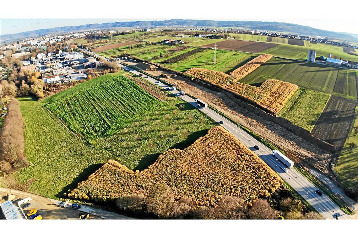 Auch für die Trasse zwischen den Bahnbrücken und der Spritnase laufen die Vorarb...