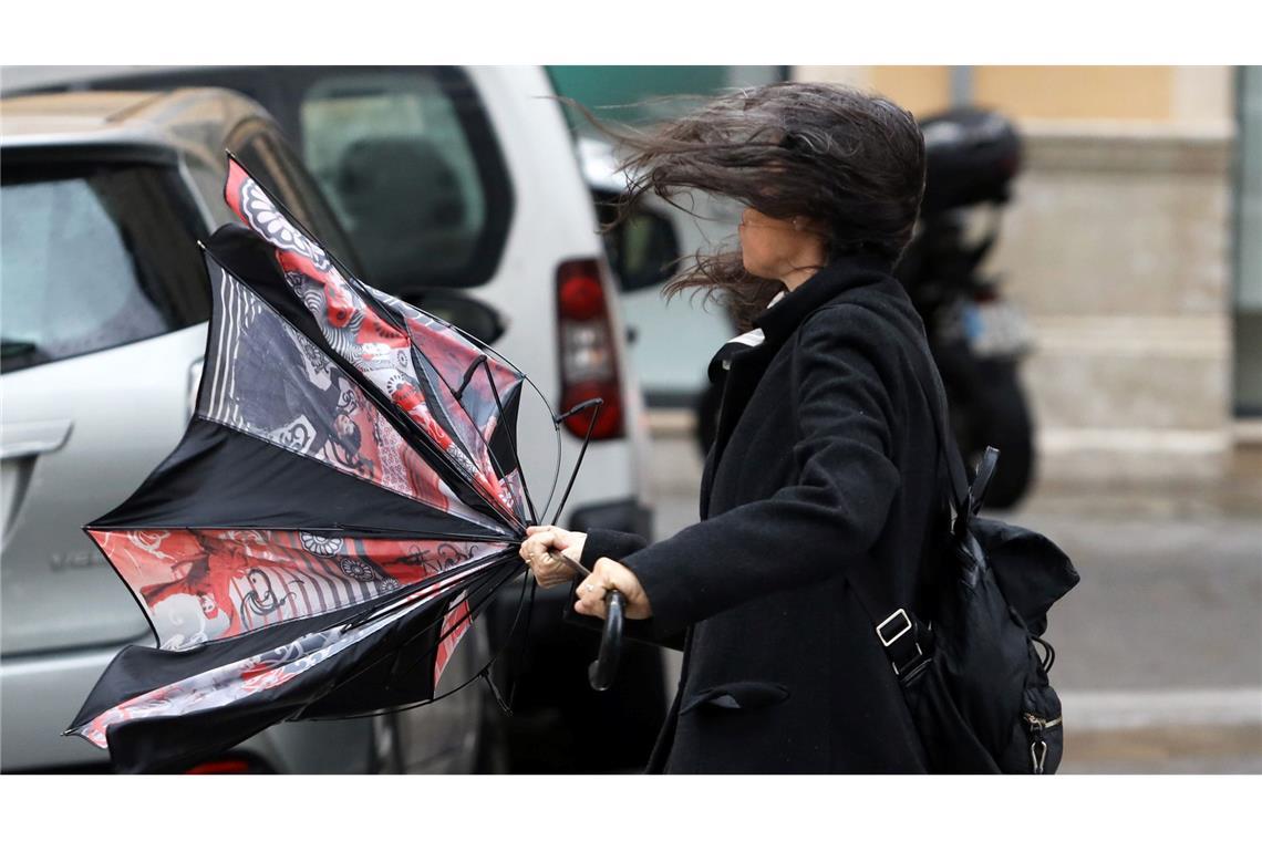Auch in Spanien wurde weiterer Sturm mit starken Niederschlägen erwartet. Ein Regenschirm wie hier in Málaga hilft da kaum. (Archiv-Bild)