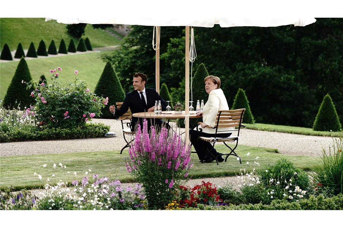 Auch Kanzlerin Merkel empfing Gäste wie Frankreichs Präsident Macron in Meseberg. (Archivbild)