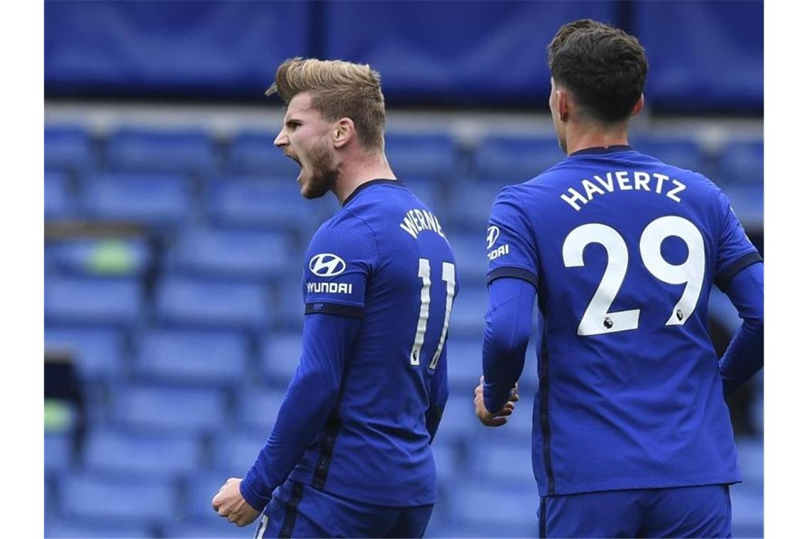 Chelsea trotz Toren von Werner und Havertz nur unentschieden Auch zwei Tore von Timo Werner (l) und ein Havertz-Treffer reichten Chelsea gegen Southampton nicht zum Sieg. Foto: Ben Stansall/Pool AFP/AP/dpa