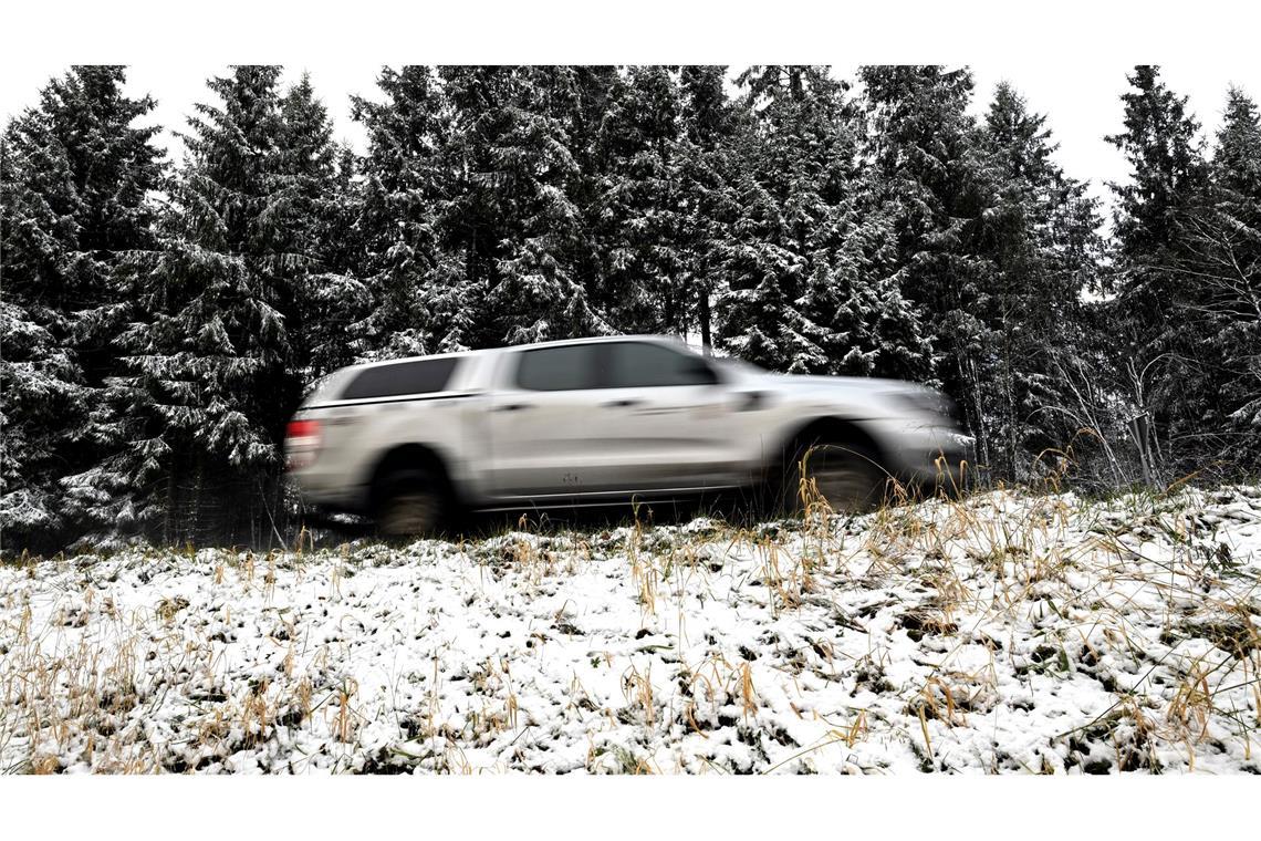 Auf dem Kahlen Asten im Sauerland wurden die ersten Tannen mit Schnee bedeckt.