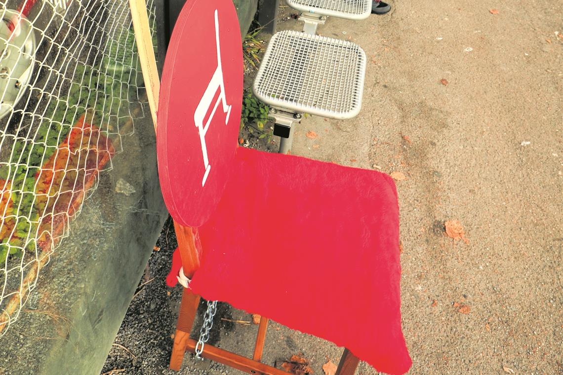 Umsteigen des Klimas wegen Auf dem Mitfahrstuhl sitzend können Fahrgäste signalisieren, dass sie gerne zum Klinikum in Winnenden mitgenommen werden möchten.
