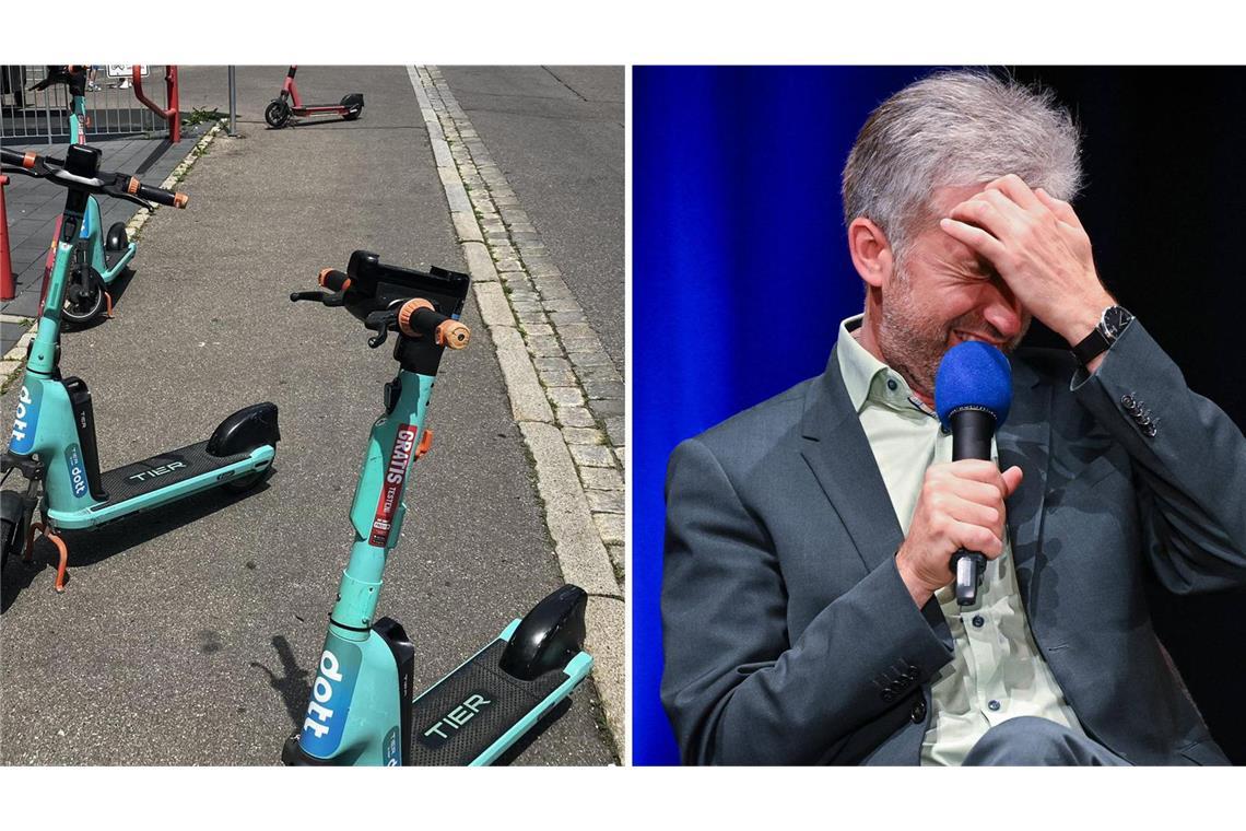 „Dürfen eigentlich auch Gehirn amputierte solche Roller benutzen?“ Auf seiner Facebook-Seite macht Boris Palmer seinem Ärger über die abgestellten E-Scooter Luft – und schickt das Foto ans Ordnungsamt.