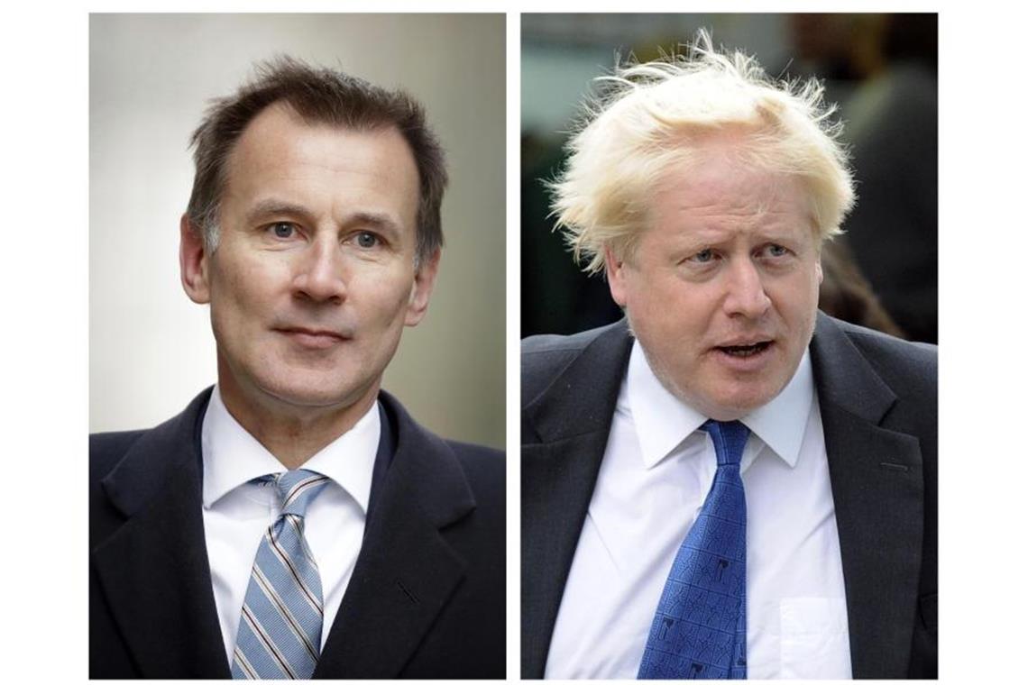 Rennen um May-Nachfolge: Hunt wird Johnson-Herausforderer Außenminister Jeremy Hunt (l) und sein Amtsvorgänger Boris Johnson müssen sich nun dem Votum der 160.000 Parteimitglieder stellen. Foto: Matt Dunham/AP