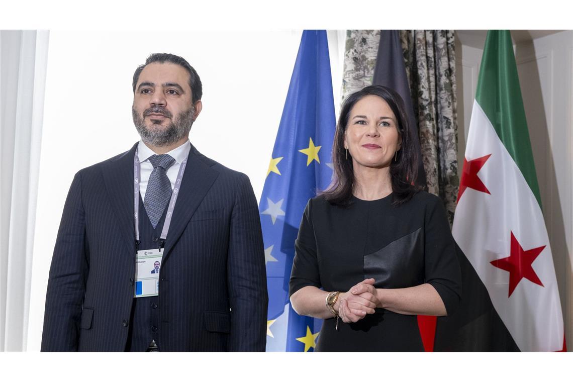 Außenministerin Annalena Baerbock und Asaad al-Schaibani, Außenminister von Syrien, bei einem Treffen während der Münchner Sicherheitskonferenz am 15. Februar.