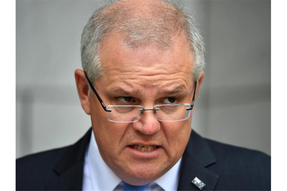 Australiens Premierminister Scott Morrison bei einer Pressekonferenz. Foto: Mick Tsikas/AAP/dpa